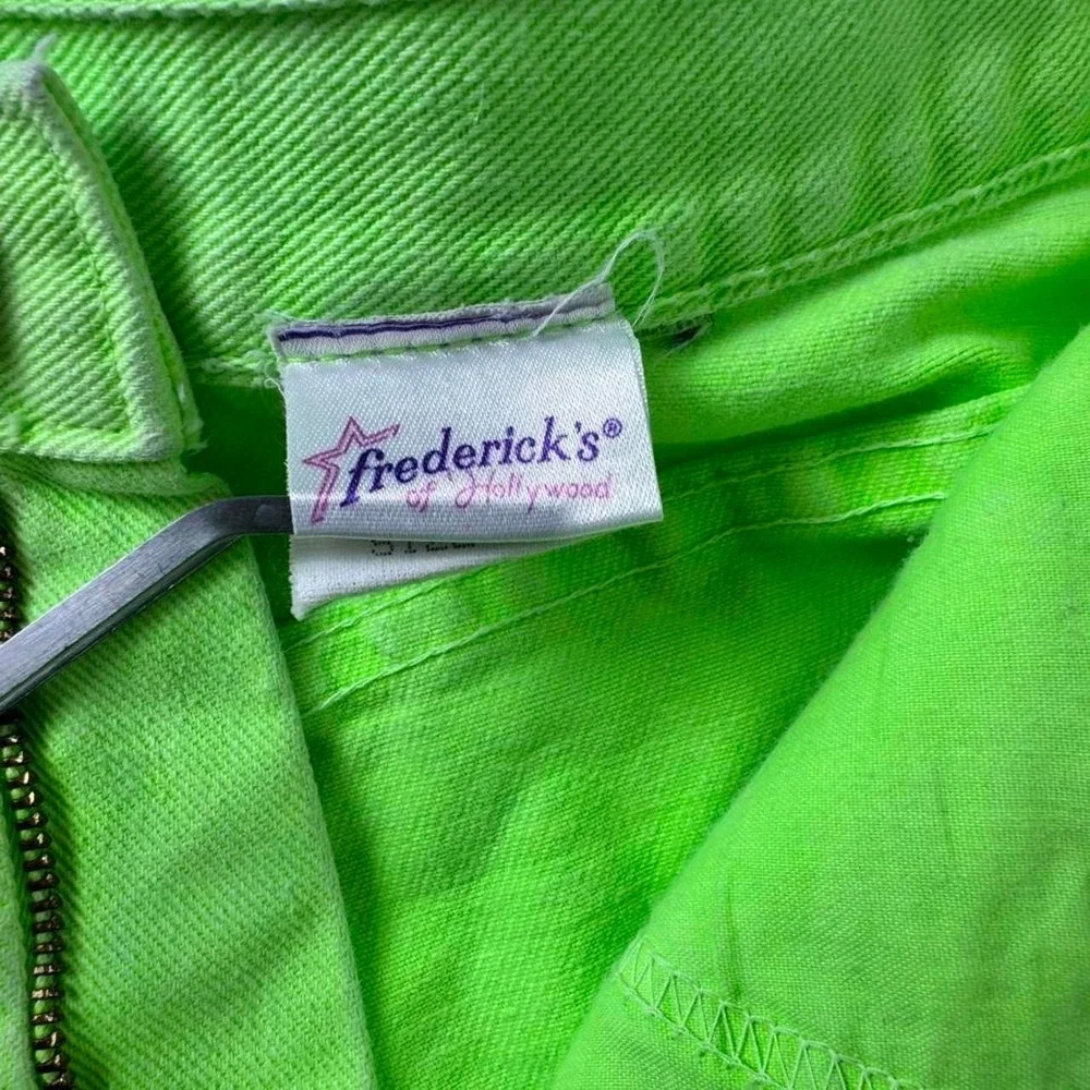 VTG Fredricks Of Hollywood Neon Lime Fringe Denim High Waist Womens Shorts- Read
